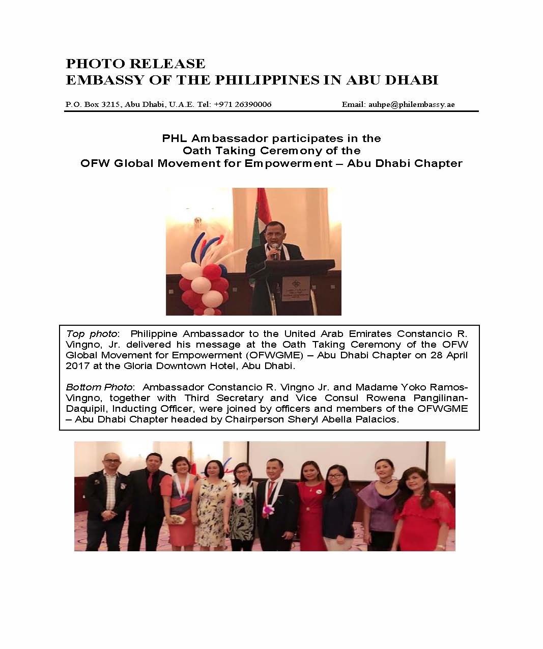 PR Oath Taking of OFWGME Abu Dhabi Chapter 170428