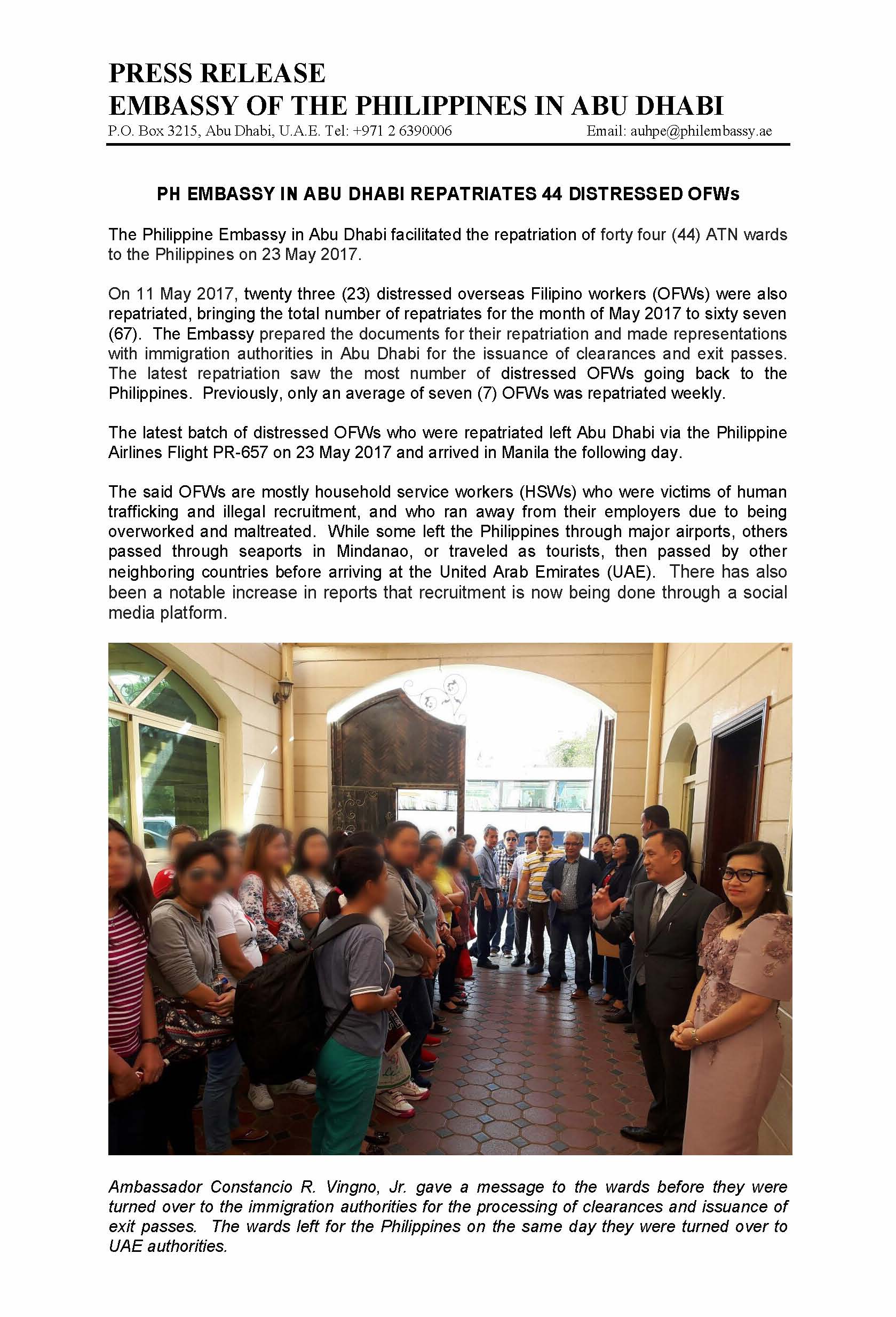 PR Repatriation of 44 Distressed OFWs Page 1