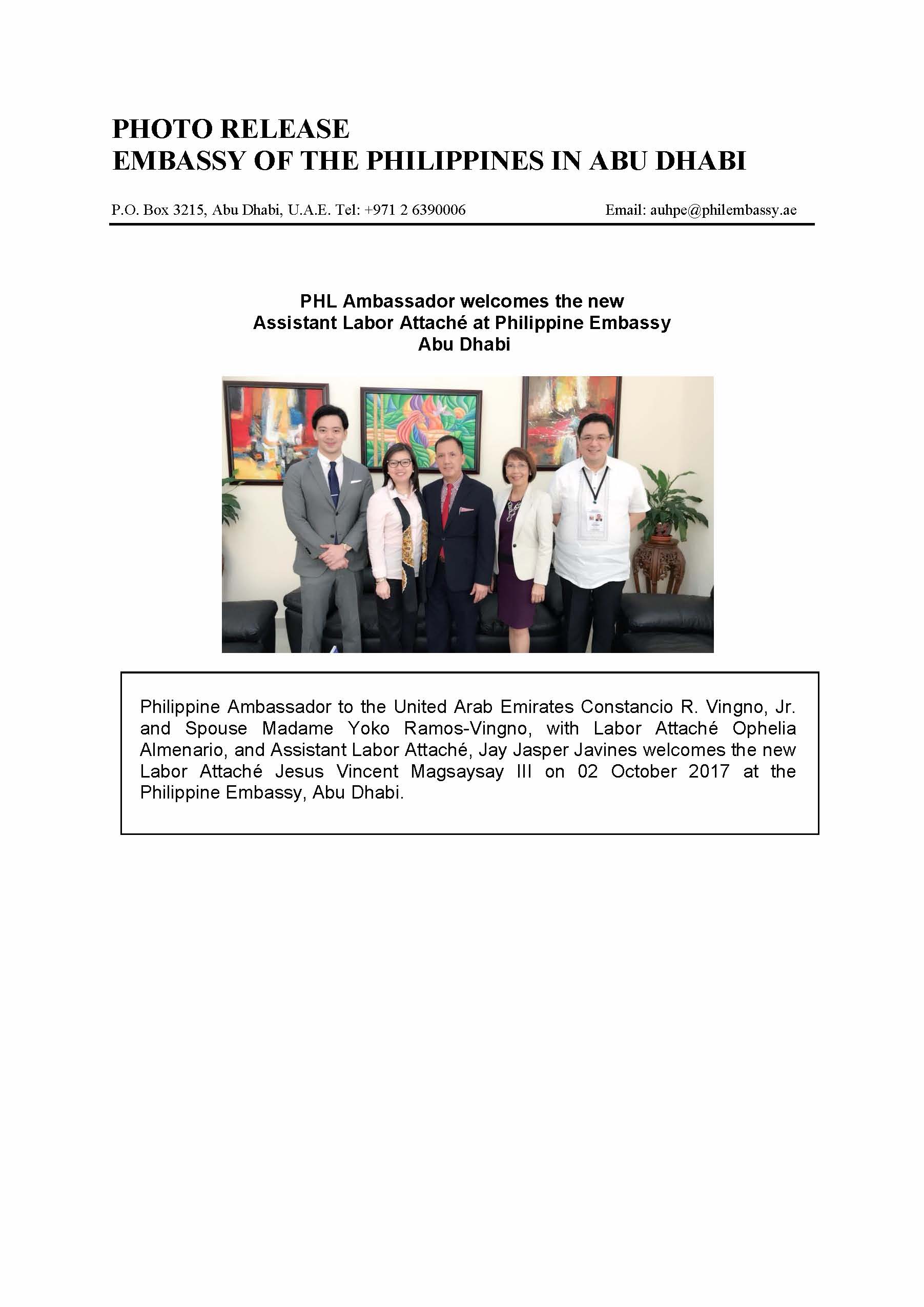 Photo Release Courtesy call of Assistant Labor Attache Jobo