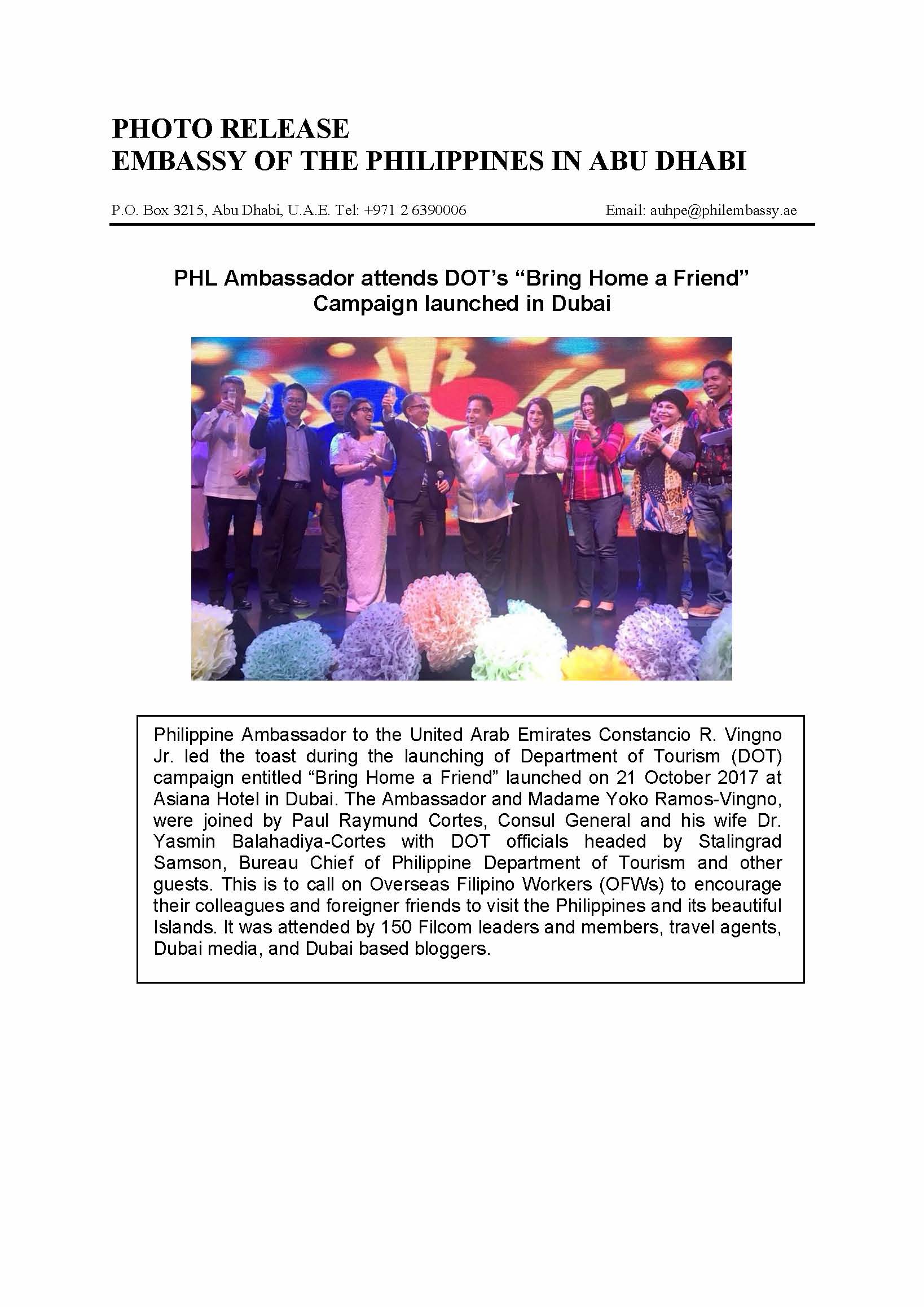 Photo Release DOTs launching of Bring Home a friend Campaign