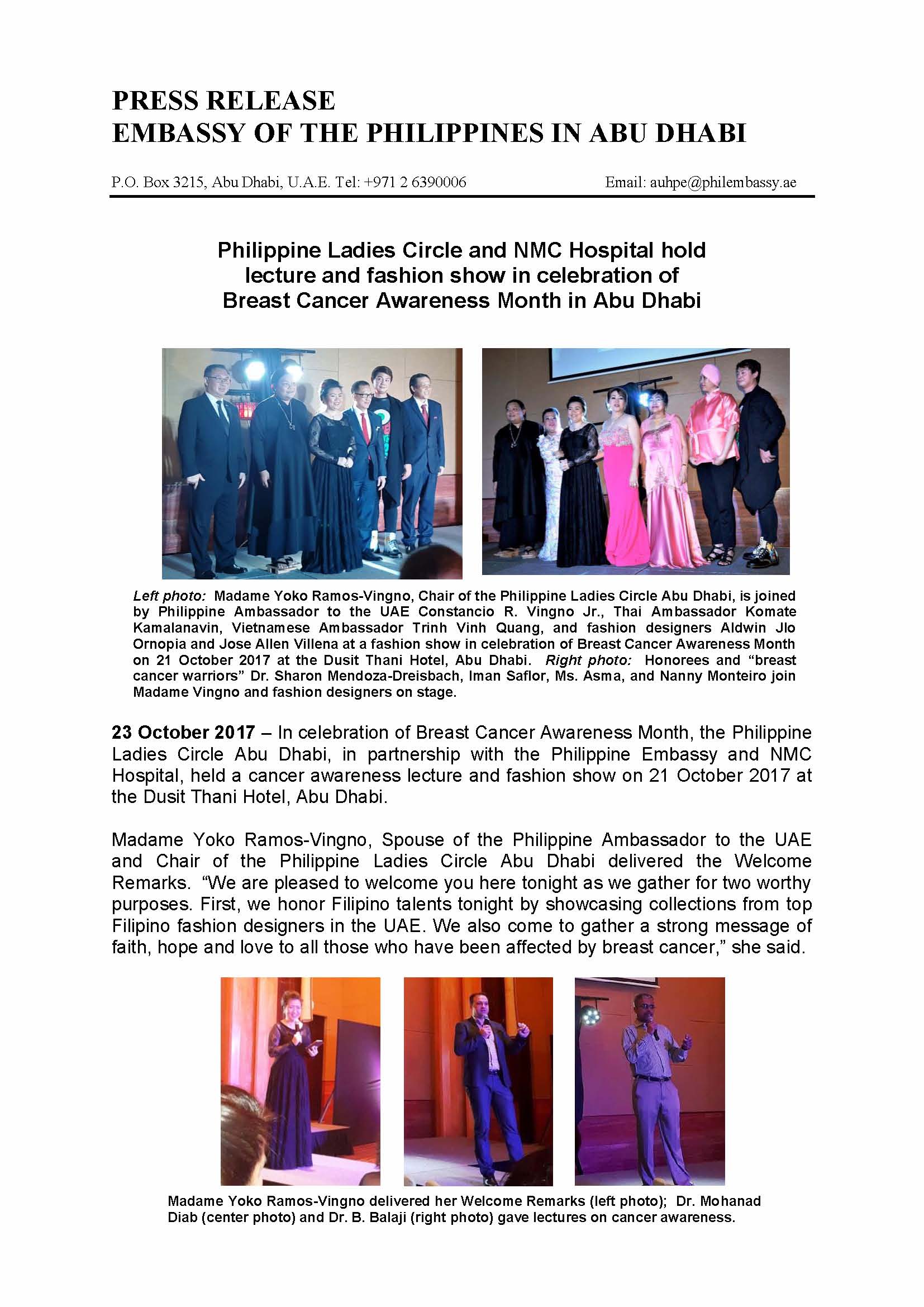 Press Release Fashion Show in celebration of Breast Cancer Month 171021 Page 1