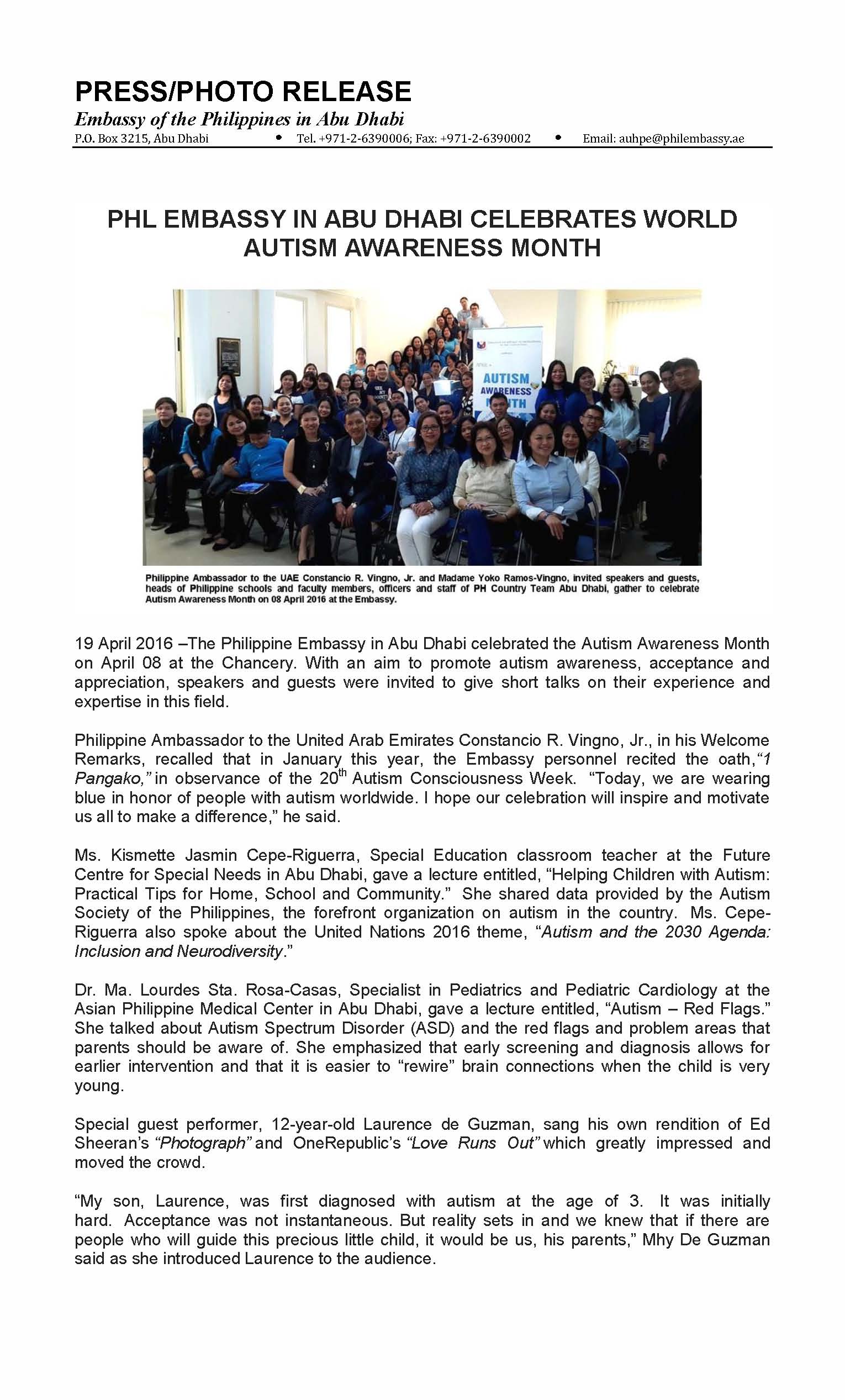 PHL EMBASSY IN ABU DHABI CELEBRATES WORLD AUTISM AWARENESS MONTH Page 1