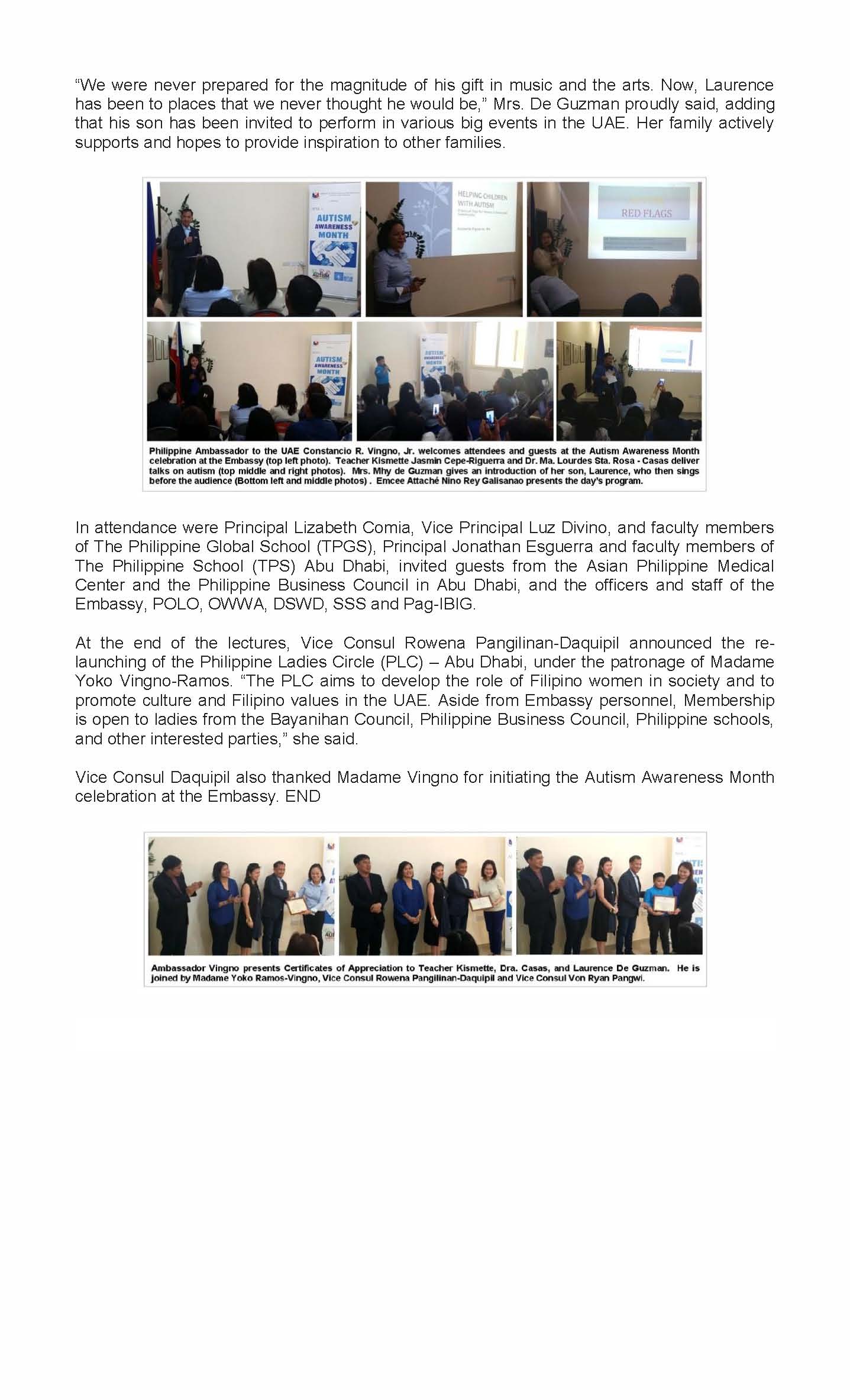 PHL EMBASSY IN ABU DHABI CELEBRATES WORLD AUTISM AWARENESS MONTH Page 2