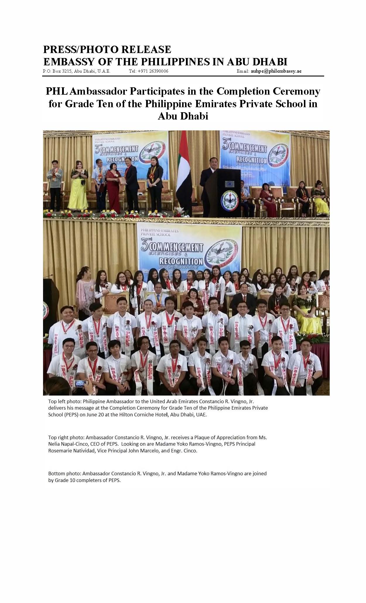 PRESS RELEASE PHL Ambassador Participates G10 PEPS