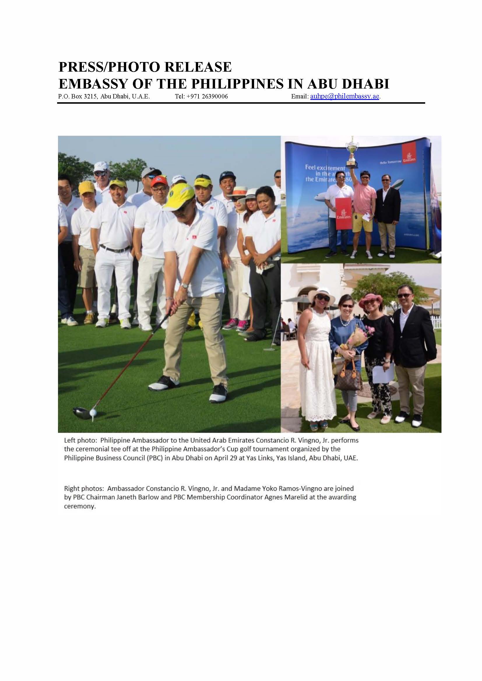 PRESS RELEASE Phl Ambassadors Cup Golf Tourney in Abu Dhabi