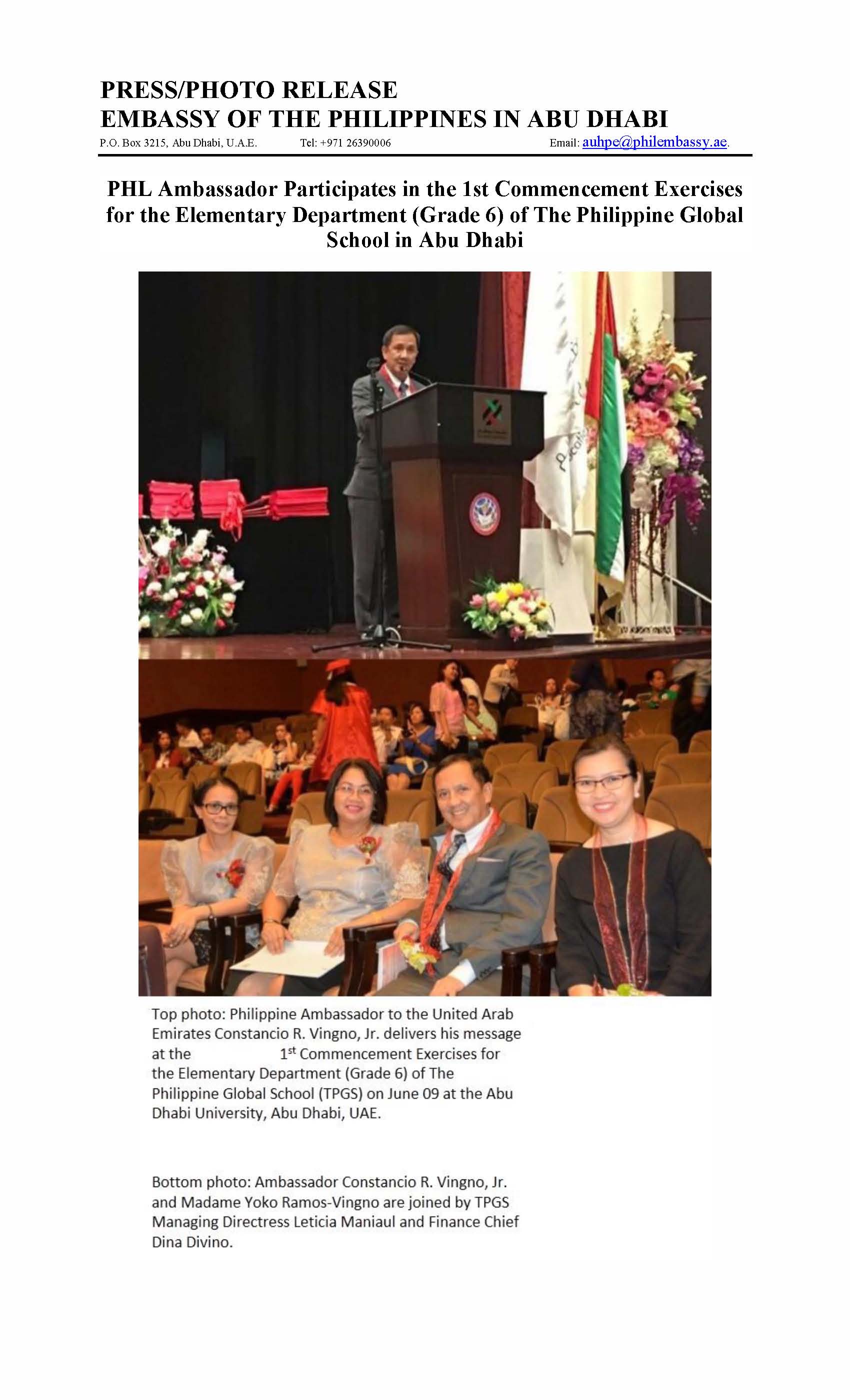 PRESS RELEASE Phl Ambassdor participates in the 1st CommExer for ElemDepart G6 of TPGS