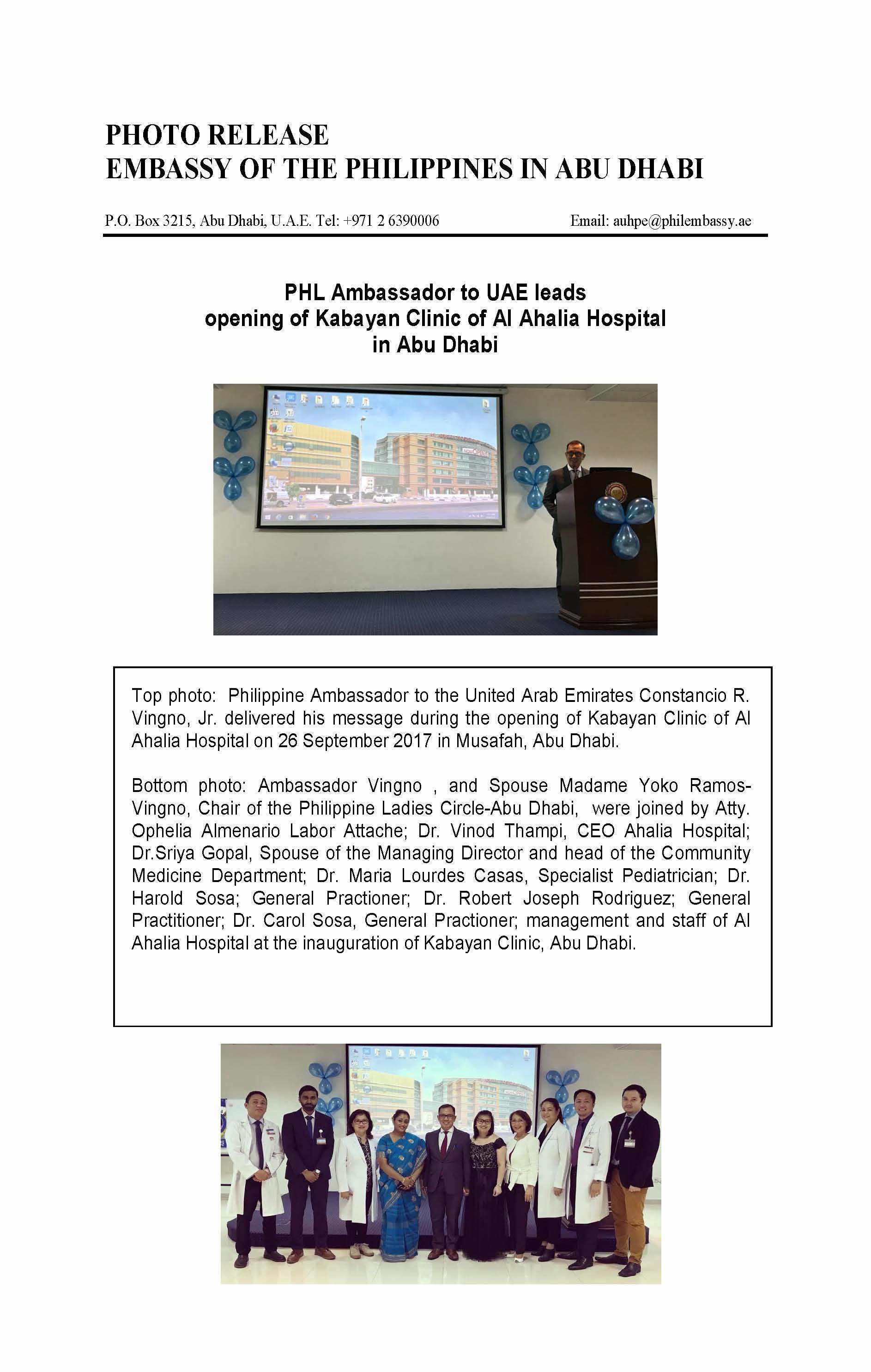 Photo Release Launch of Kabayan Clinic of Al Ahalia Hospital Musafah