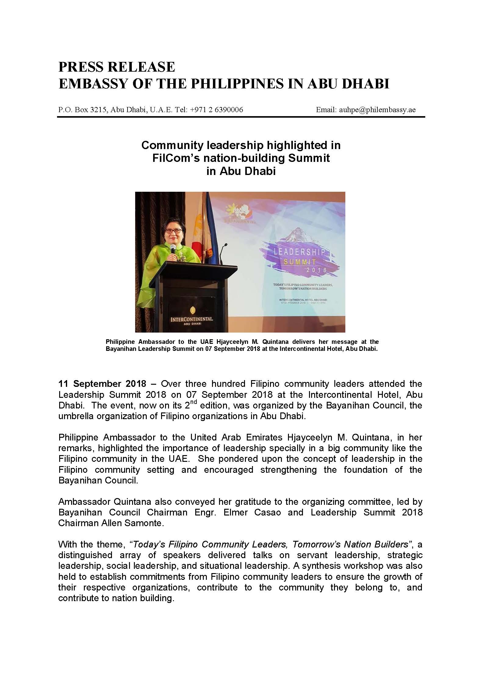 Press Release Bayanihan Leadership Summit 180907 revised Page 1